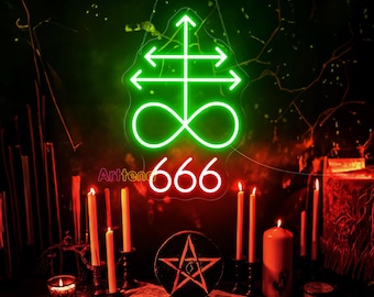 666 The Cross of Leviathan Neon Sign, Gothic Wall Sign, Satanic Sign, Leviathan Cross Led Neon Sign, Gothic Home Led Sign, Santa Neon Sign