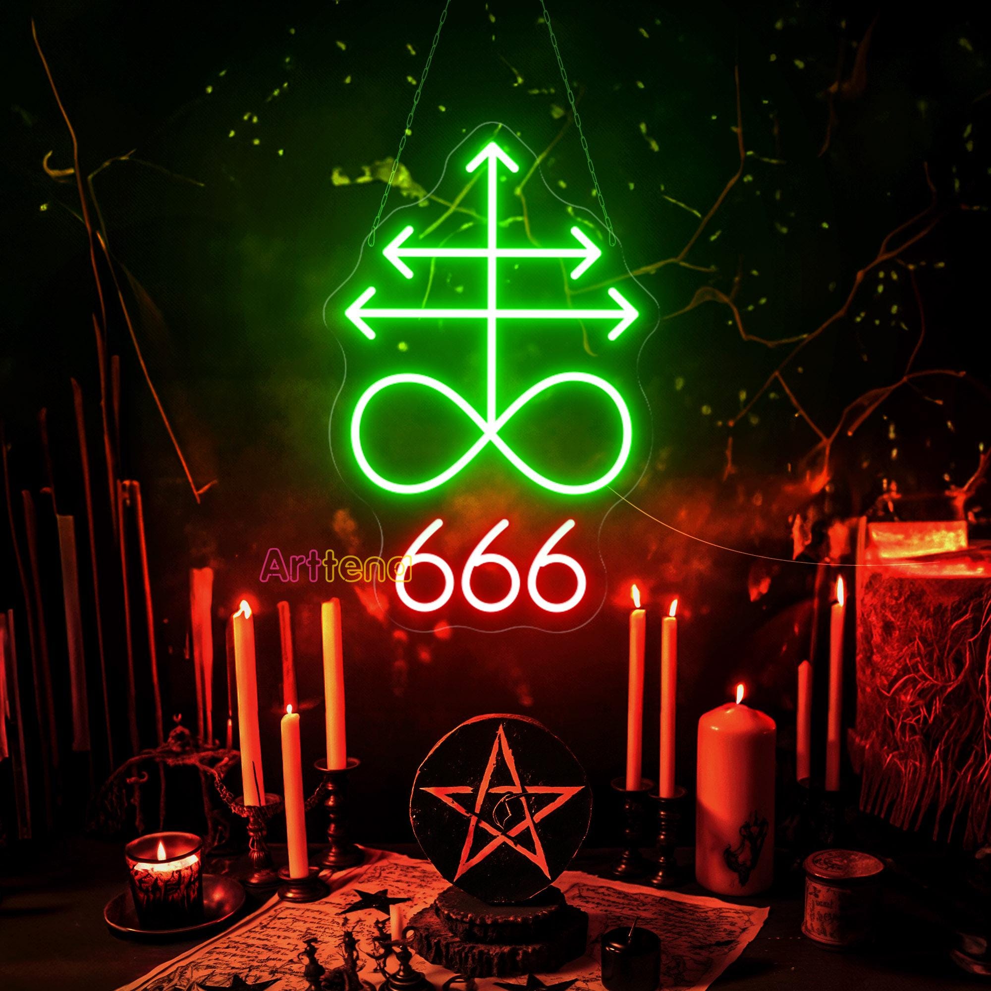 666 the Cross of Leviathan Neon Sign, Gothic Wall Sign, Satanic