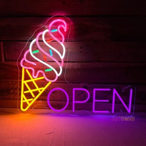 Ice Cream Open Neon Sign Ice Cream Led Logo Sign Open Neon Sign Custom Neon Sign For Coffee Shop Restaurant Open Led Neon Light Wall Decor