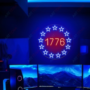 1776 USA Neon Light,God Bless American Light Sign, Independent Day Gift,4th July, US Flag LED Light, Independence Day Wall Decor,Custom Neon