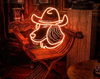 Custom Cowboy Dog Neon Sign, Cowboy Dog LED Cowboy Hat Neon Sign, Cowboy Bar Decor, Cowboy Dog Home Room Wall Decor, Dog Neon Pet Gift