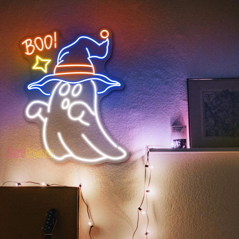Boo Cute Neon Sign, Boo LED Neon Sign, Ghost Neon Sign, Halloween Decor ...