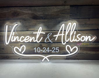Custom Wedding LED Neon Sign, Reception Backdrop Decor, Personalized Gift, Custom Couple Name Date Neon Sign, Couple Gift Sign, Wedding Art