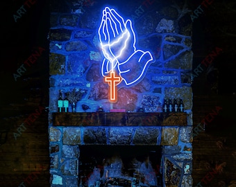Praying Hands Neon Sign, Christian Home Decor