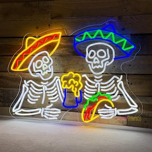 Skull Mexico Taco Beer, Mexican food decor, Food neon sign, Restaurant decor light, Welcome led sign, Custom neon sign, Taco Food Shop Sign