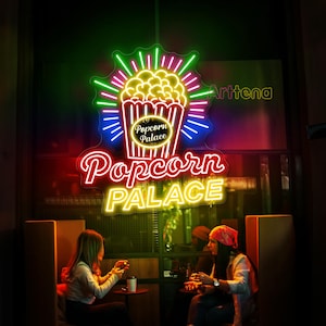 Popcorn Snack Bar Neon Sign, Theater Bar Decor Fast food coffee shop decoration Cinema Food Light Kitchen Decor Popcorn Neon Logo Wall Art