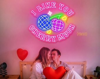 I Like You Cherry Much Neon Sign, Cherry Quote Neon sign, Pink Room Decoration, Neon Signs for Bachelorette Party Gift For 90s Gift for Her