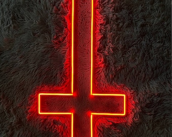Inverted Cross LED Neon Sign, Red Upside Down Cross Light
