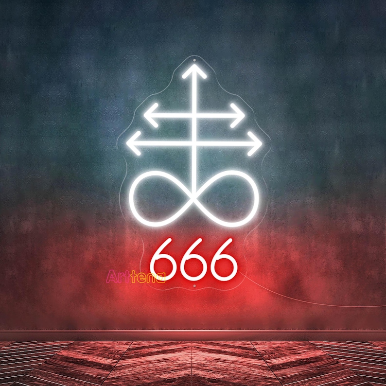 666 the Cross of Leviathan Neon Sign, Gothic Wall Sign, Satanic Sign ...