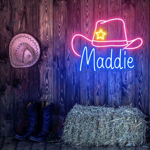 Custom name cowboy neon sign, Cowboy Hat Neon Sign, Cowboy Hat With Name Sign, Cowboy Led Neon Sign, Western Light Up, Texas Cowboy Girl LED