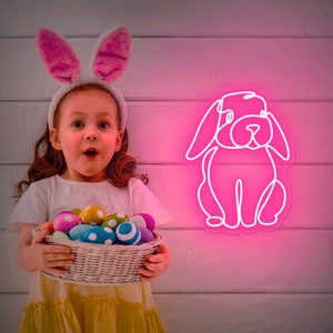 Bunny Cute Neon Sign, Bunny Easter Day Neon Led,Easter gift light, Bunny Lover Gift, Bunny neon, Neon Sign for Kid&#39;s Room, Easter Decor idea