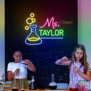 Custom Science Teacher Name Neon Sign, Science Wall Decor, Science Laboratory Room Decor, Chemist Name Sign, Science Teacher Neon Sign
