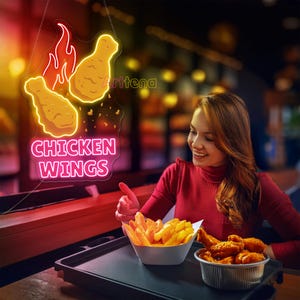 Chicken Wings Neon Sign Chicken Wings Decor Wall Fried Chicken Wings LED Neon Sign Restaurant Decor Sign Fast Food Neon Sign Welcome Sign