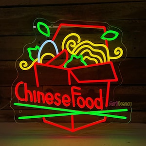 Chinese Take Out Box LED Neon Sign, Custom Chinese Restaurant Ramen Noodles Box Neon Light Kitchen Wall Decor Chinese Street Food Open Sign