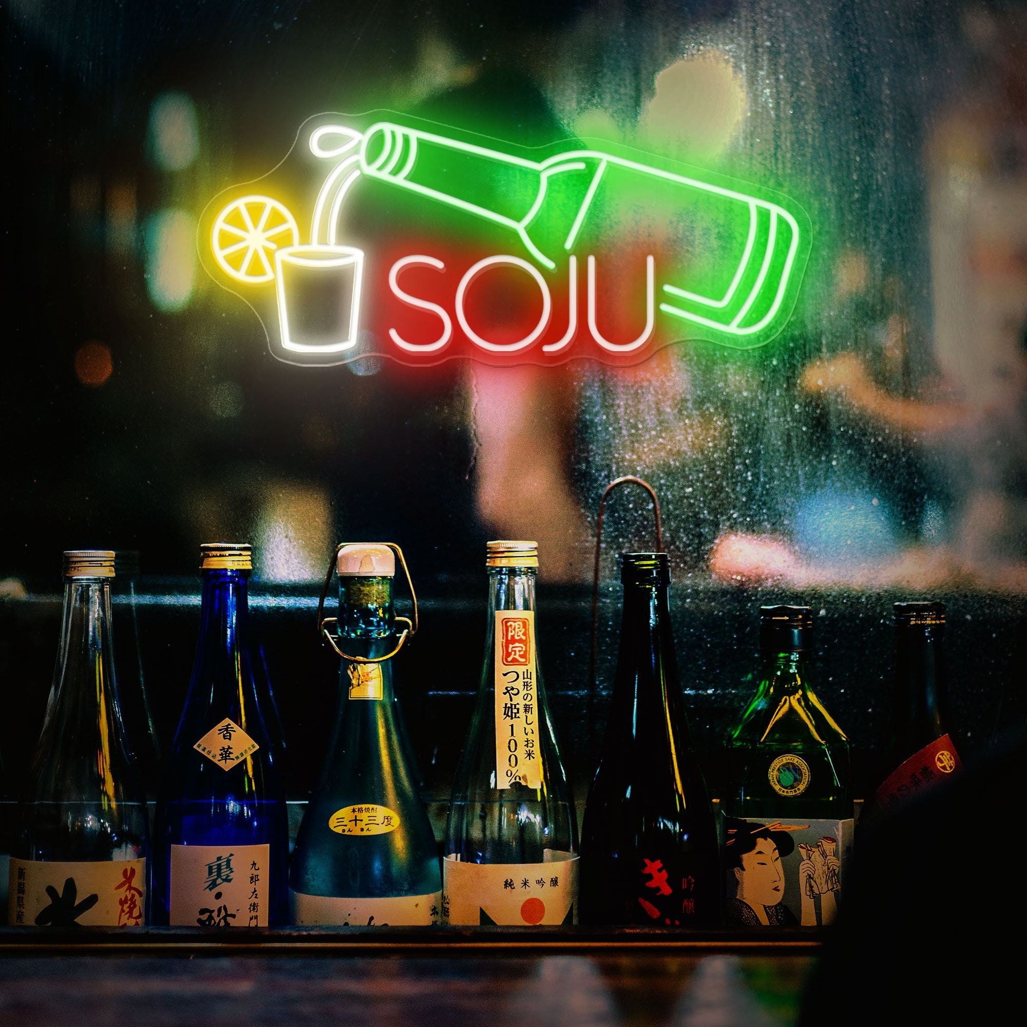 ネオンライト ネオンサイン ソジュ SOJU 韓国 照明 Alkkign Soju Neon Sign Korean Soju Neon Light Soju Colorful