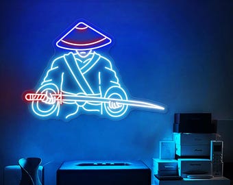 Japanese Samurai Novelty LED Lightbox, Japanese Anime Manga Fan Gift, Handmade Neon Lightbox, Room Decor, Personalized Led Light Decor