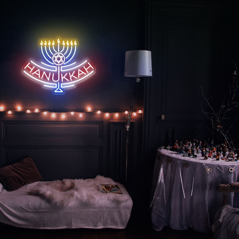 Hannukah LED Neon Sign, Aangepast neonbord, Menorah Neon Sign, Chanoeka Decor, Chanoeka Lights, Vakantie cadeau, LED, Festival van Lichten 7