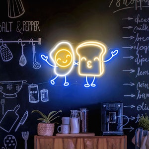 Cute Toast Neon Sign Kawaii Breakfast Gift Kids Room Kitchen Decor Omelette Egg Neon Kitchen Decor Restaurant Decor Business Signboard