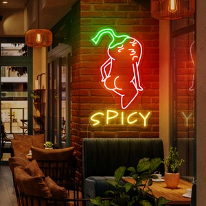 Spicy Neon Sign Sexy Funny Chili Pepper Neon sign Red Pepper Decoration Kitchen Neon Sign Pizza Burger Restaurant Neon sign Food Neon Sign