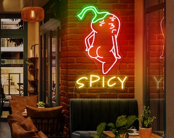 Spicy Chili Pepper Neon Sign, Funny Food Decor