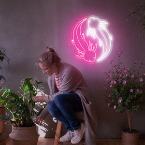 Yin Yang Axolotls Neon Sign, Zen Axolotl Meditation Yoga, Custom Neon Sign, Kawaii Decor, wall decor art, LED Neon Sign