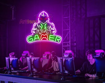 Gamer Neon Sign, Gamepad Shaped Led Neon Gaming Signs for Boys Room, Colorful Led Gamer Sign for Gamer Room Decor, Gamer Gift, Mancave gift