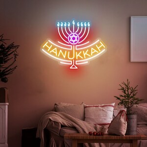 Hannukah LED Neon Sign, Aangepast neonbord, Menorah Neon Sign, Chanoeka Decor, Chanoeka Lights, Vakantie cadeau, LED, Festival van Lichten 3