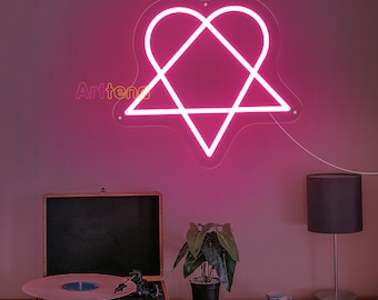 Pentagram Heart Neon Sign, Heartagram LED Neon Sign, Halloween Decor Sign, Heartagram Wall Sign, Custom Neon Sign, Bedroom Decor Wall