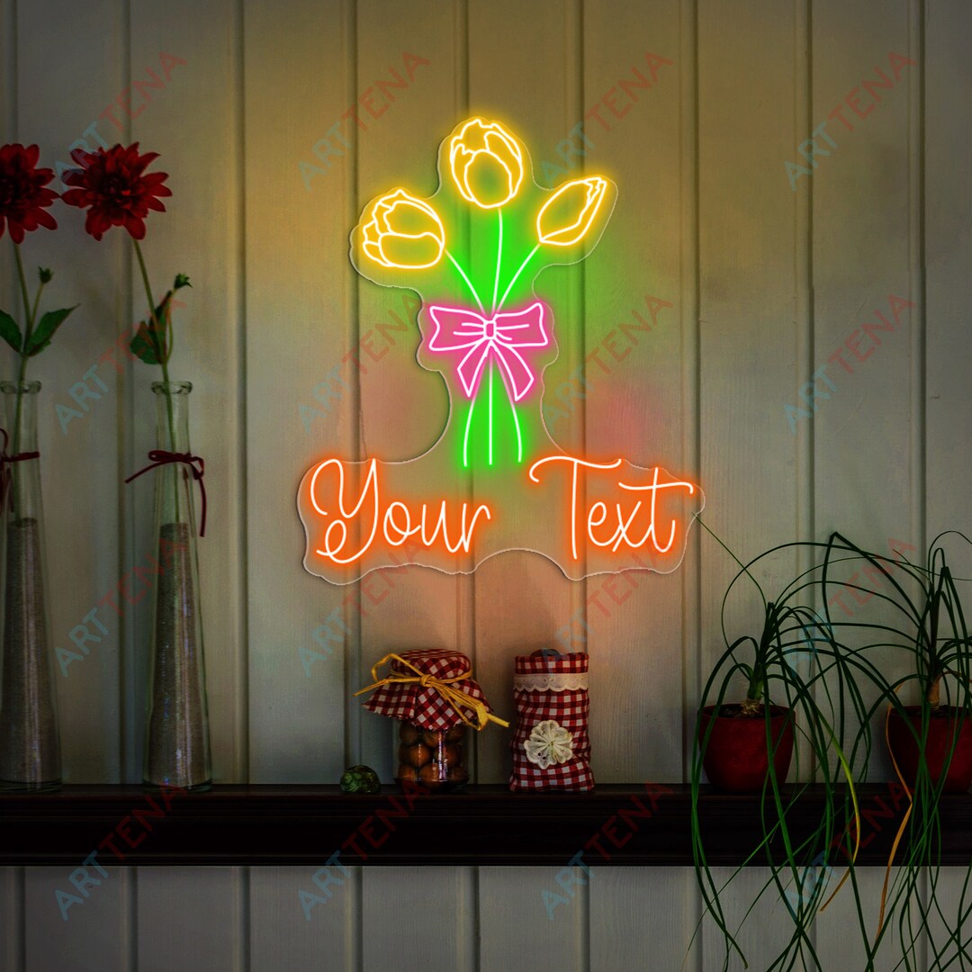 Cutom Neon Sign, Tulip Neon Sign, Colorful Flowers Sign, Mothers Day