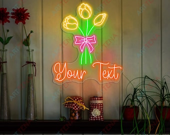 Custom Tulip Neon Sign, Colorful Flower Wall Decor