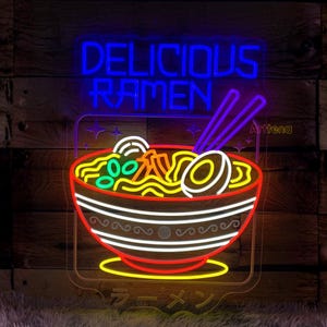 Letrero de neón de delicioso ramen, letrero de neón de ramen, letrero de neón de tazón de ramen, letrero de ramen japonés, letrero LED de ramen, restaurante de fideos japoneses personalizado