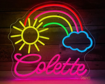 Sinal de néon arco-íris com sol e nuvem Sinal de néon LED arco-íris Sinal de néon sol e nuvem Decoração de parede para casa Decoração de quarto infantil Arte Decoração de parede arco-íris