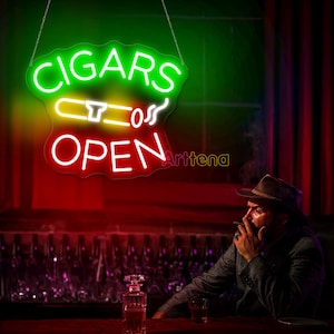 Insegna al neon "Sigari aperti", insegna al bar per sigari, insegna al pub, insegna al neon "Bar aperto", insegna al neon con luce a LED per sigarette, insegna al neon personalizzata, decorazioni per caverne per uomini
