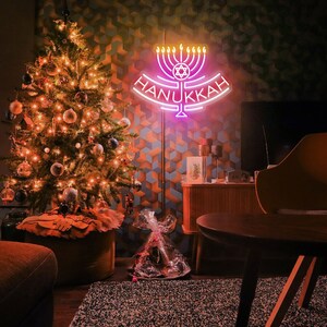 Hannukah LED Neon Sign, Aangepast neonbord, Menorah Neon Sign, Chanoeka Decor, Chanoeka Lights, Vakantie cadeau, LED, Festival van Lichten 2