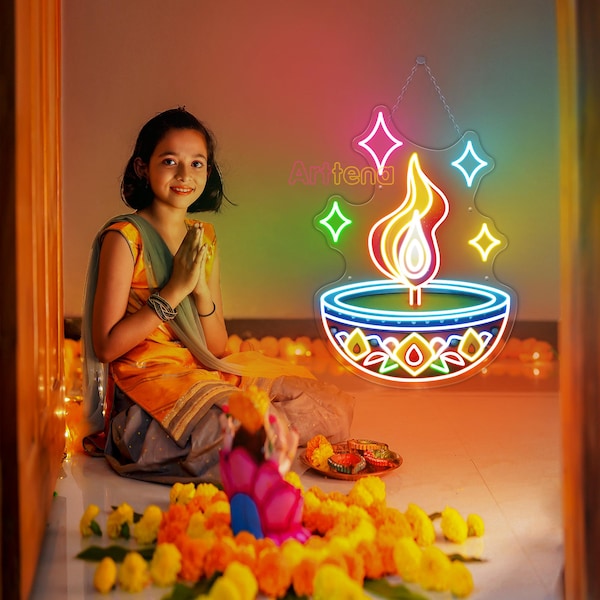 Happy Diwali Neon Leuchtreklame, indische Kunst Diwali Dekoration, Hindu Festival der Lichter, Diwali Decor Party Schild, Happy Diwali Led Schild, Diwali Geschenke