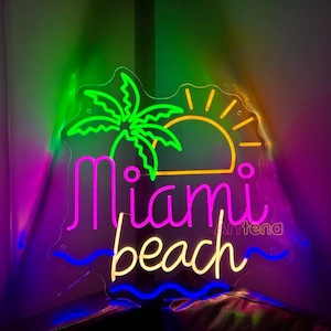 Tropical Beach Neon Sign Palm Tree Neon Sign Wall Decor Palm Tree Decor Sunset Neon Flamingo Wall Decor Beach Bar Sign Custom Neon Sign
