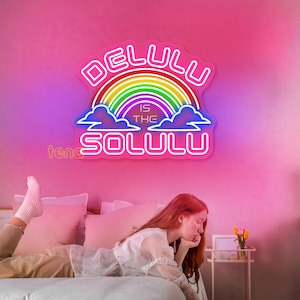Delulu Is The Solulu LED Sign, Girly Pink Decor, Prezent na parapetówkę, Zabawny prezent, Niestandardowa lampa wisząca na ścianie, Prezent dla dziewczyny, Modny zabawny design