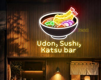 Udon Sushi Katsu Bar LED Neon Sign, Japanese Restaurant Wall Decor, Ramen Bowl Neon Light, Izakaya Food Bar Sign, Asian Dining Decor