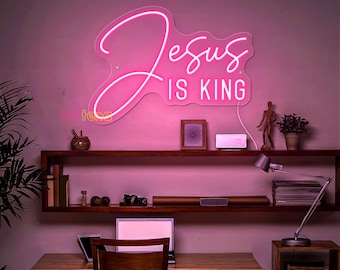 Jesus is king Neon Sign,Jesus Led Sign,Easter Neon Sign,Christian Decor,Gifts For Friends,Home decor ,Religious Gift, Happy Easter Decor