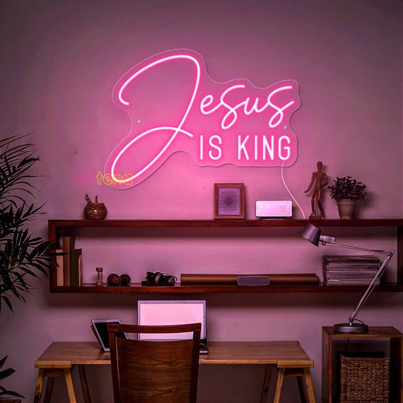 Jesus is king Neon Sign,Jesus Led Sign,Easter Neon Sign,Christian Decor,Gifts For Friends,Home decor ,Religious Gift, Happy Easter Decor