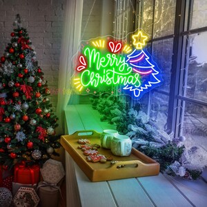 Merry Christmas Tree Neon Sign, Christmas Porch Sign Yard, Outdoor Garden Light Christmas Tree Decor, Christmas Decor, Christmas Tree Light