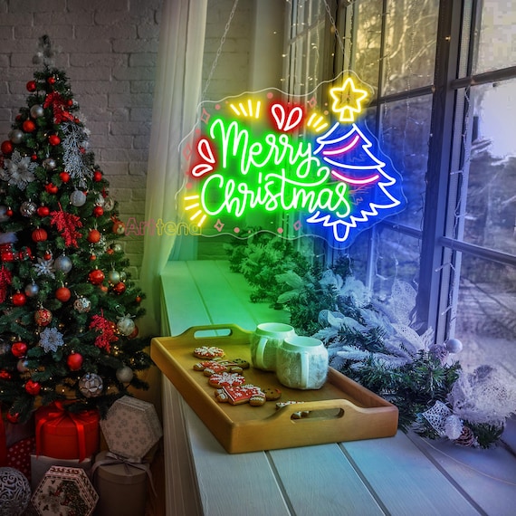 Letrero De Neón LED Con Árbol De Navidad - Personalizable, Decoración Navideña Interior, Envío Desde España