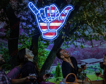 USA ロックンロールハンド LED ネオンサイン、独立記念日の装飾