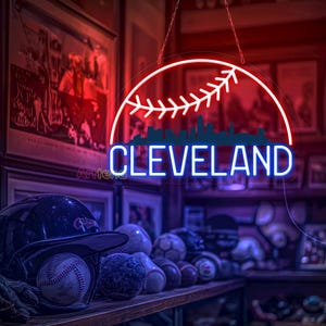 Custom Cleveland Skyline American Football Neon Wall Art LED Light Personalized Player Name Sign Home Decor Kid Nursery Decoration Birthday