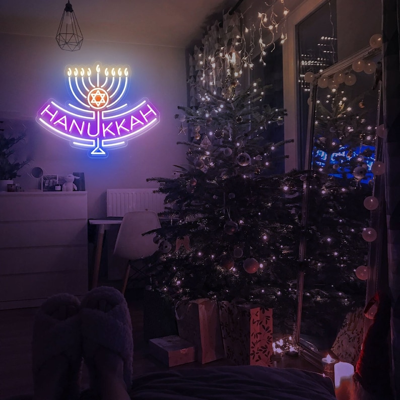 Hannukah LED Neon Sign, Aangepast neonbord, Menorah Neon Sign, Chanoeka Decor, Chanoeka Lights, Vakantie cadeau, LED, Festival van Lichten 6