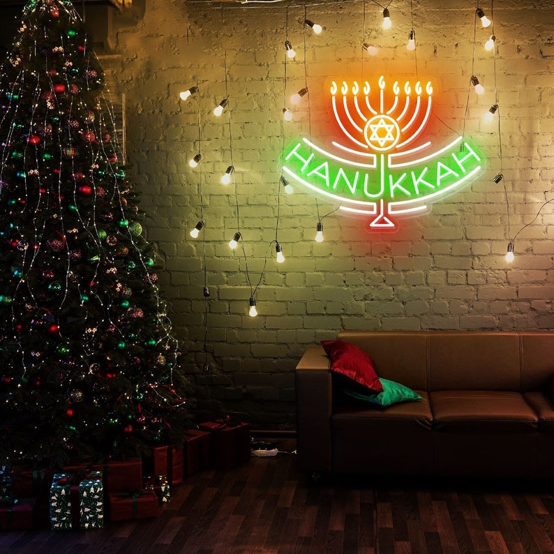 Hannukah LED Neon Sign, Aangepast neonbord, Menorah Neon Sign, Chanoeka Decor, Chanoeka Lights, Vakantie cadeau, LED, Festival van Lichten 1