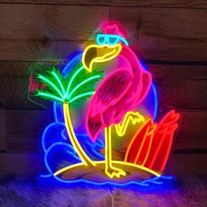 Flamingo Leuchtreklame Flamingo Surfen Licht Hallo Sommer Zeichen Strand Haus Leuchtreklame Pool Bar Dekor Palme Zeichen Tropisches Flamingo LED