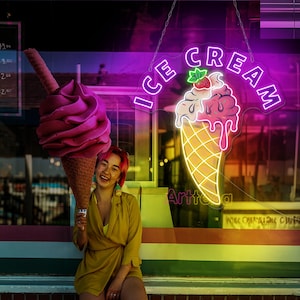Ice Cream Neon Sign, Ice Cream Led Sign Custom Led Sign Ice Cream Shop Neon Light Wall Decor Restaurant Open Neon Sign Ice Cream Decor Sign