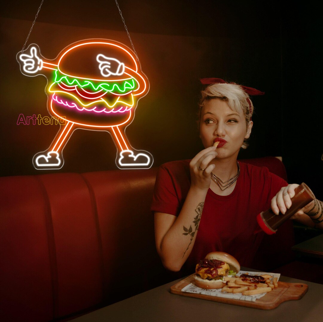 Burger Swag LED Neon Sign, Funny Burger Neon Light, Fast Food Decor ...