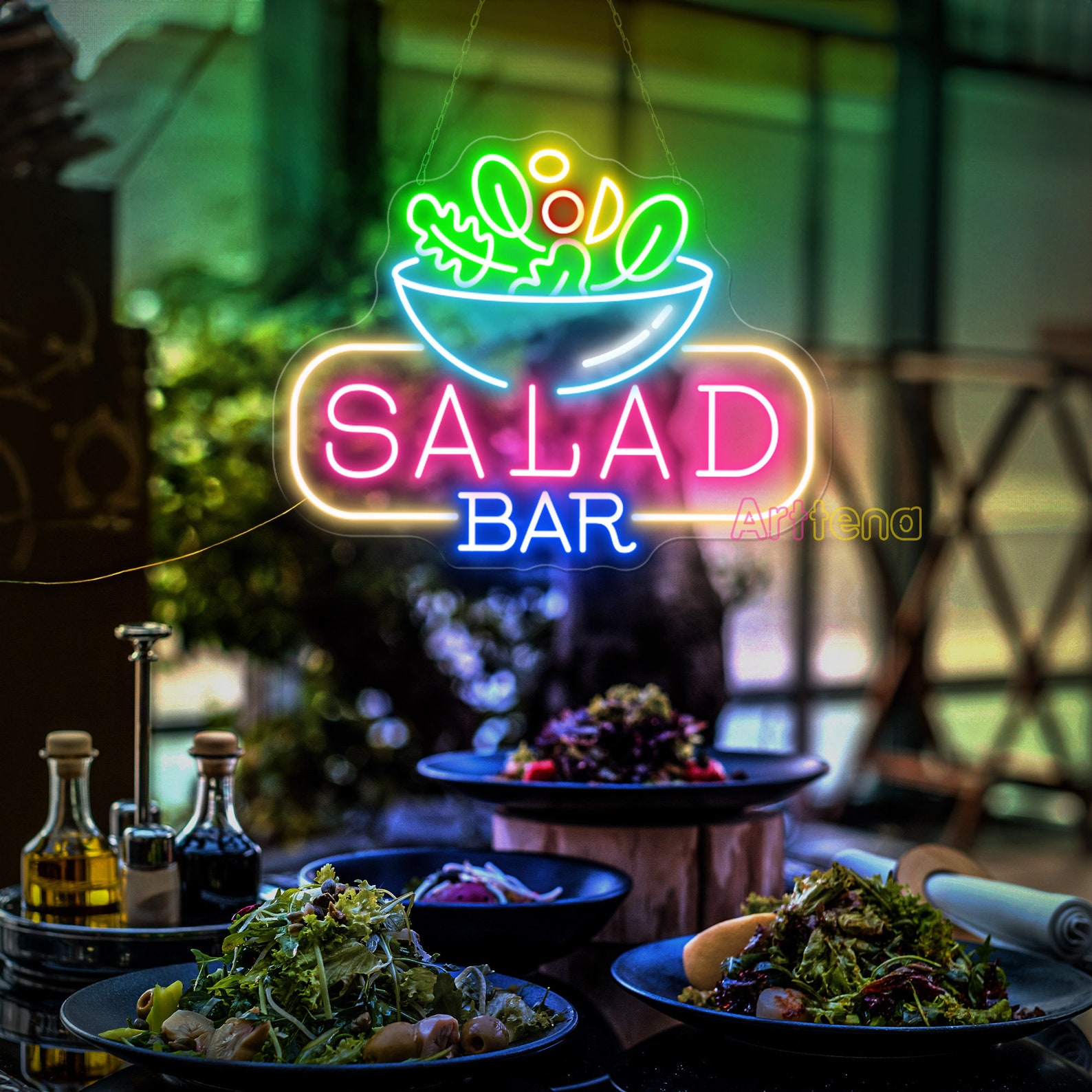 Salad Bar Neon Sign Healthy Salad Neon LED Sign Restaurant Wall Decor ...